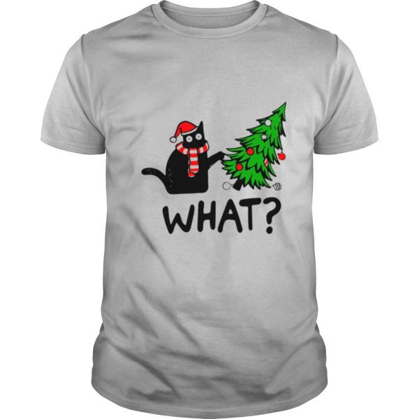 Black Cat What Merry Christmas Tree shirt