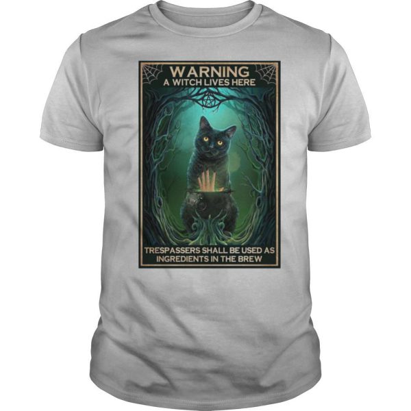 Black Cat warning a witch lives here Halloween shirt