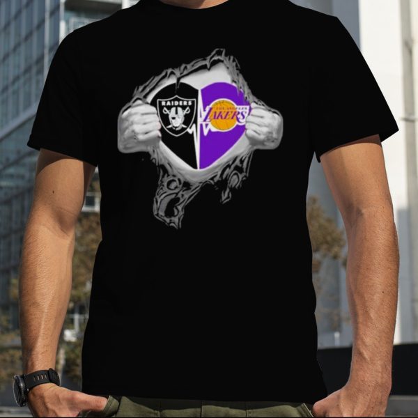 Blood Inside Me Las Vegas Raiders And Los Angeles Lakers It’s In My Heart T Shirt