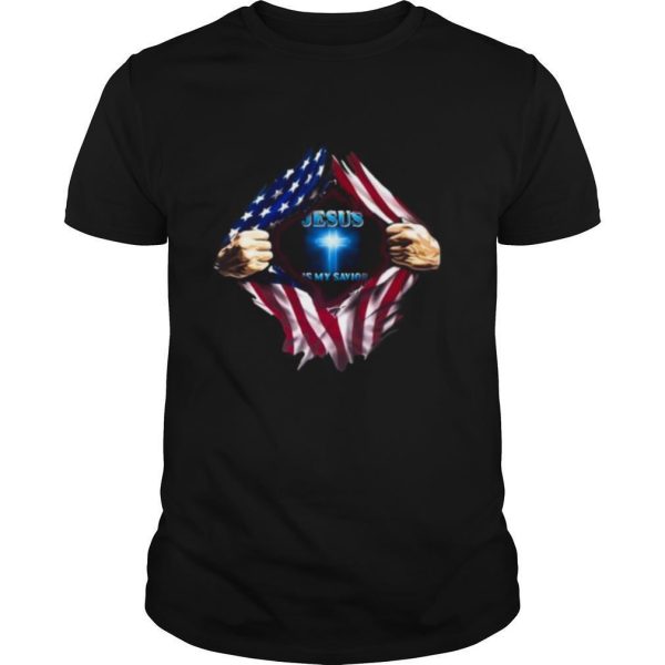 Blood insides american flag jesus is my savior shirt