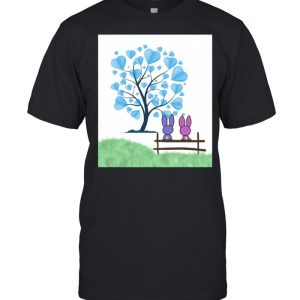 Bunny rabbits blue heart tree Easter friends love shirt