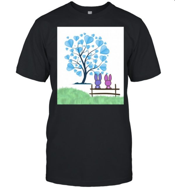 Bunny rabbits blue heart tree Easter friends love shirt