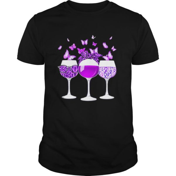 Butterflies wine leopard autism cancer awareness purple shirt