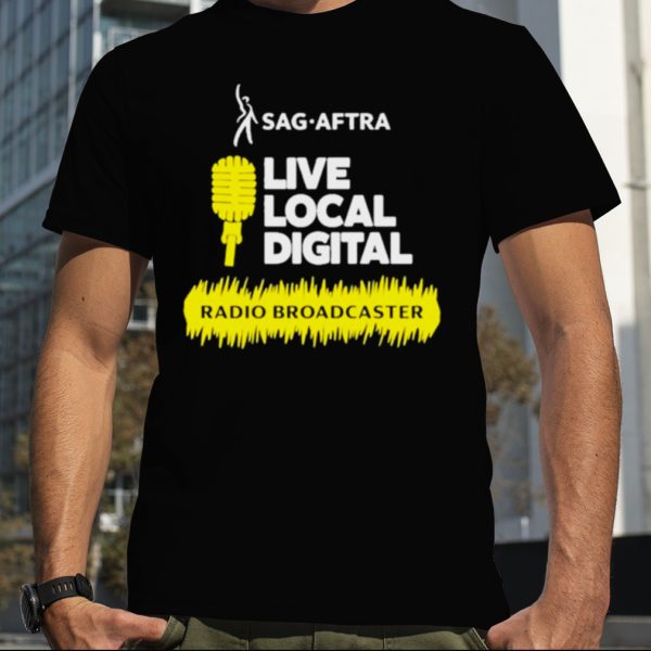 Carolyn Dur Wearing Sag Aftra Live Local Digital Radio Broadcaster Shirt