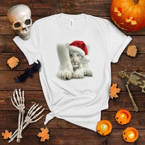 Cat white santa merry christmas shirt