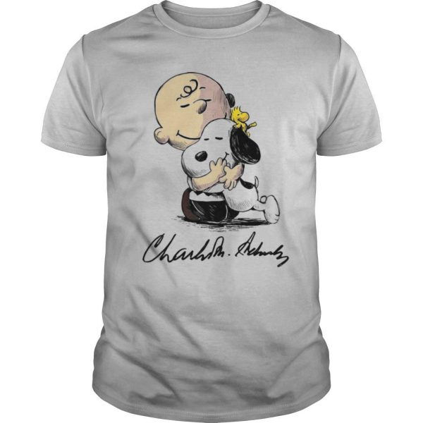 Charlie brown snoopy and woodstock art signatures shirt