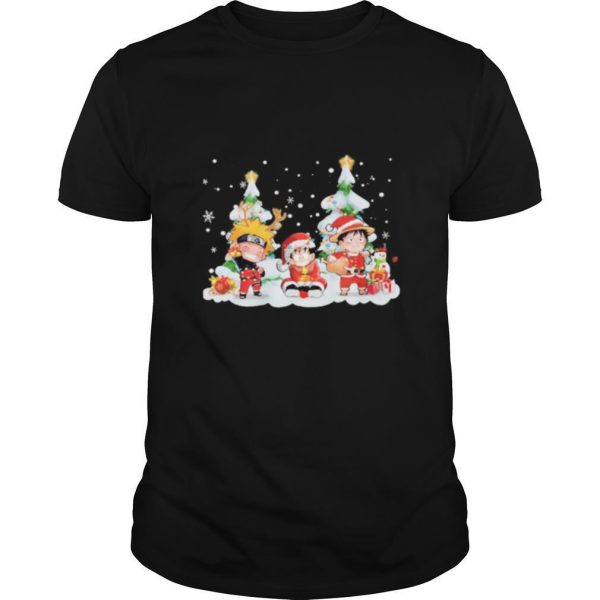 Chibi Naruto Son Goku and Monkey D Luffy Merry Christmas shirt