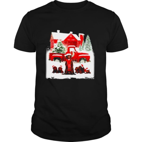 Chocolate Labrador Santa hat red Truck tree farm Christmas shirt