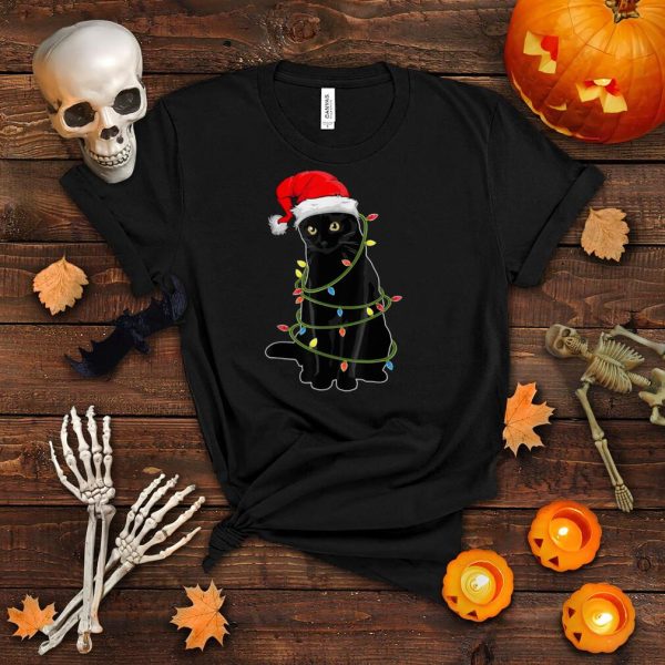 Christmas Cat Shirt For Men Black Cat Christmas Pajama Women T Shirt