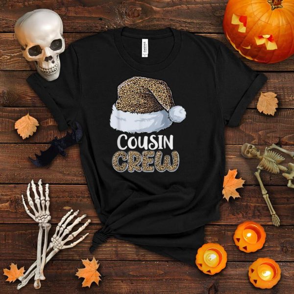 Christmas Cousin Crew leopard Santa hat Pajamas Family Xmas T Shirt