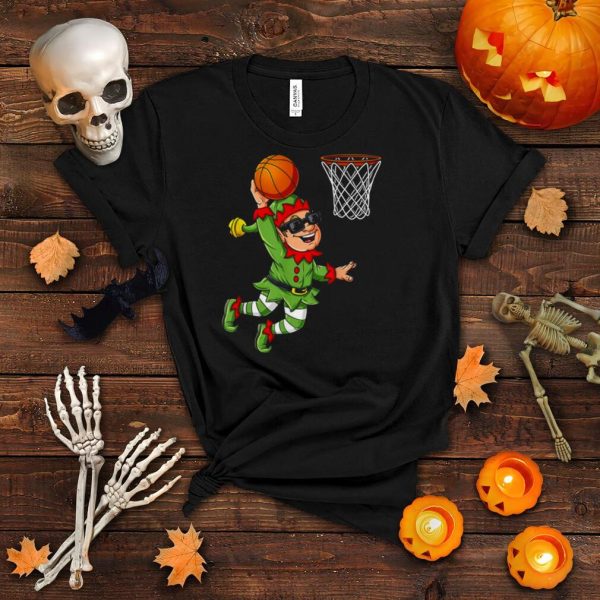 Christmas Elf Dunking A Basketball Boys Xmas shirt