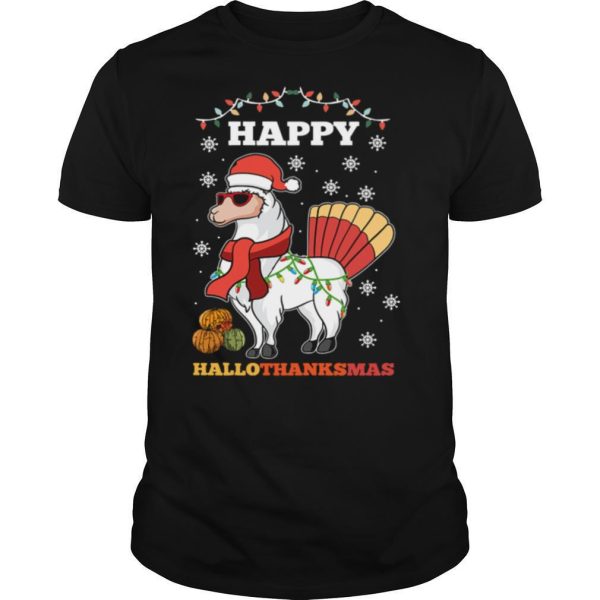 Christmas Happy HallothanksMas Turkey Llama Xmas shirt