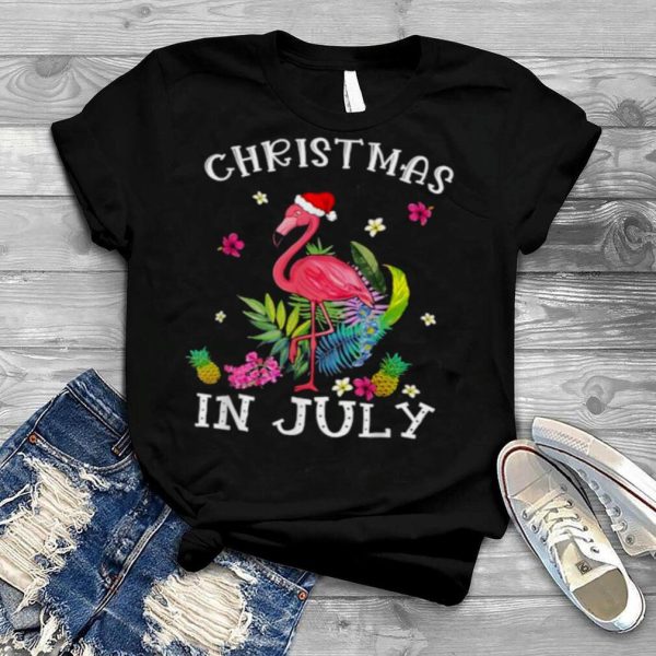 Christmas In July Pink Flamingo Flower T Shirt