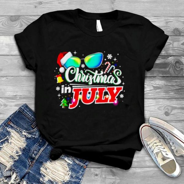 Christmas In July Santa Hat Sunglasses Summer T Shirt