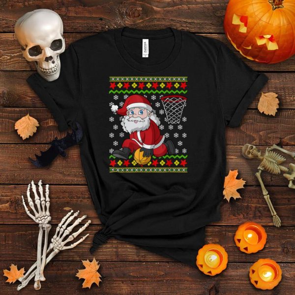 Christmas Santa Claus Dribbling A Basketball Funny Xmas T Shirt