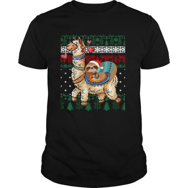 Christmas Santa Sloth And Llama Christmas shirt