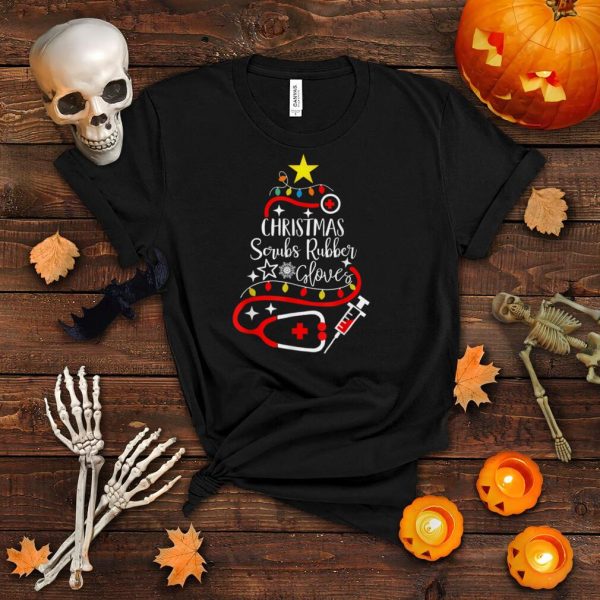 Christmas Scrubs Rubber Gloves Stethoscope Needle Women T Shirt