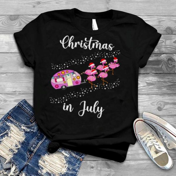 Christmas in July Flamingo Pink Retro Camping Car T Shirt