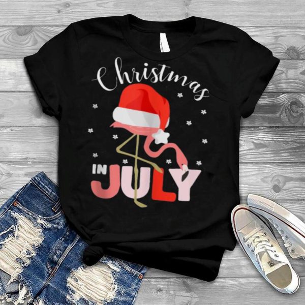 Christmas in July Flamingo Santa hat Shirt