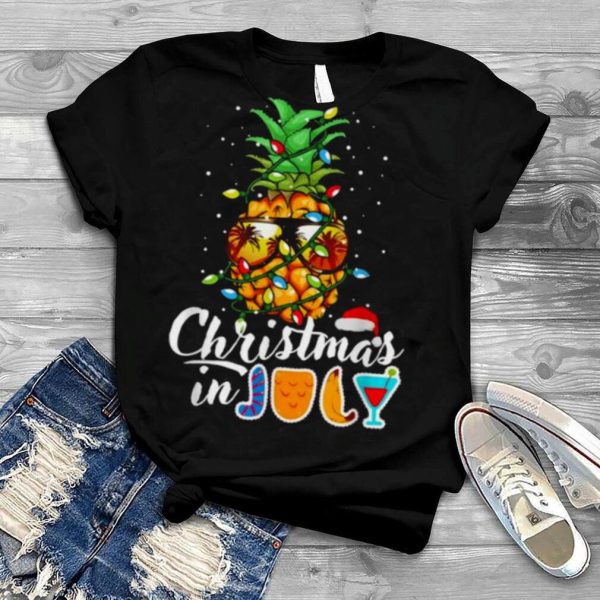 Christmas in July Pineapple Christmas Tree Lights Sunglasses T Shirt