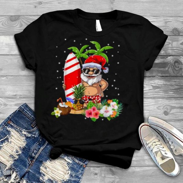 Christmas in July Santa Hawaiian Surfing Flower T Shirt