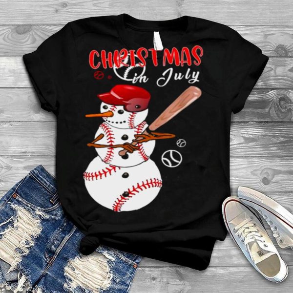 Christmas in july For Baseball Fan Snowman Shirt