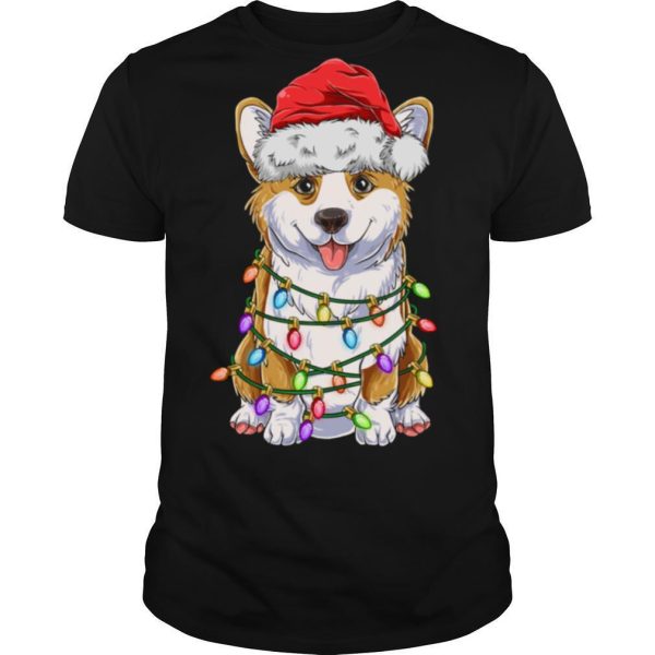 Corgi Christmas Tree Lights Santa Hat Dog shirt