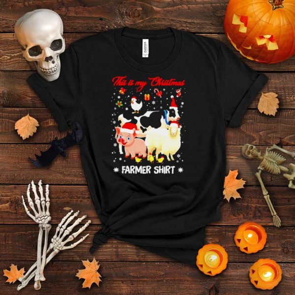 Cow and pig and chickens and sheep this is my christmas farmer shirt