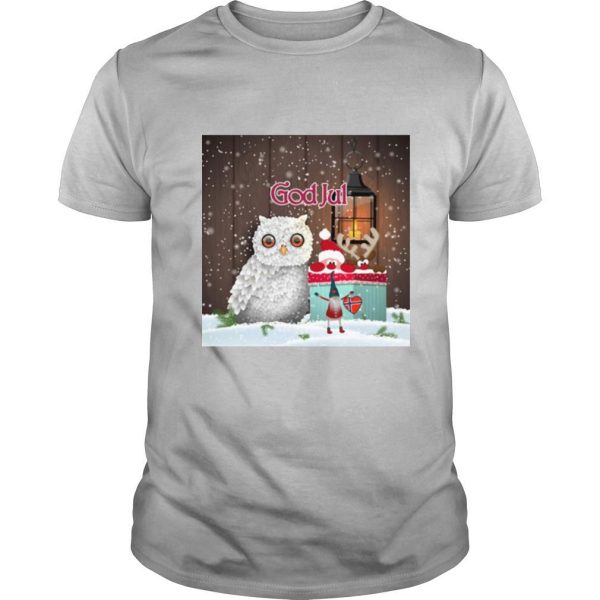 Cute Owl Nisse God Jul Merry Christmas shirt