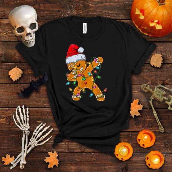 Dabbing Gingerbread Boys Girls Christmas Pajama Tree Lights T Shirt