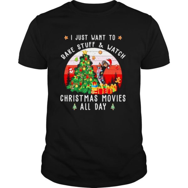 Dachshund Santa I just want to bake stuff and watch Christmas movies all day retro shirt