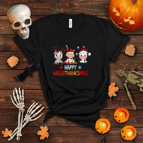 Dairy Cow happy Hallothanksmas Halloween Thanksgiving Christmas shirt