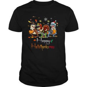 Dino T rex Happy HalloThanksMas Halloween Christmas shirt