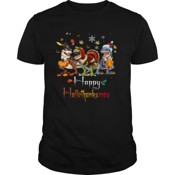 Dino T rex Happy HalloThanksMas Halloween Christmas shirt