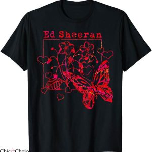 Ed Sheeran T-Shirt Red Wild Hearts N Butterflies Shirt Music