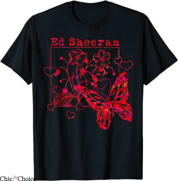 Ed Sheeran T-Shirt Red Wild Hearts N Butterflies Shirt Music