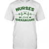 Nurses Love Shenanigans Heartbeat Shamrock St. Patrick Day T-Shirt