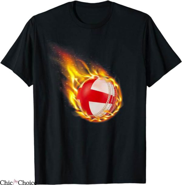 Retro England Cricket T-Shirt Fire Ball Tee Shirt NFL