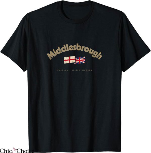 Retro Middlesbrough T-Shirt City Name Vintage Uk Flag