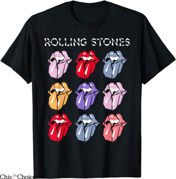 Rolling Stones T-Shirt Multi Color Tongue T-Shirt Trending