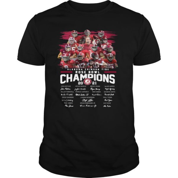 alabama crimson tide rose bowl champions 2021 signatures shirt