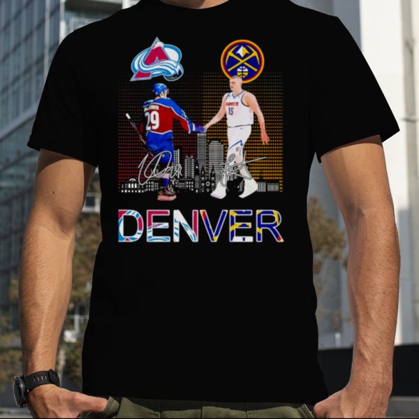 colorado Avalanche MacKinnon and Denver Nuggets Jokic signatures shirt