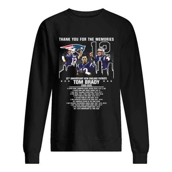 12 Tom Brady 20th Anniversary New England Patriots 2000 2020 Patriots Thank You For The Memories shirt