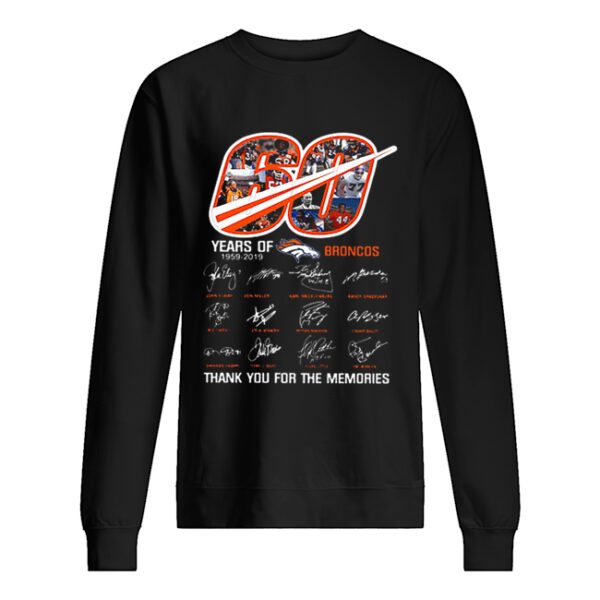 60 Years Of Denver Broncos 1959-2019 thank you for the memories shirt