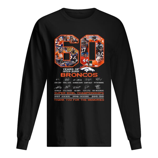 60 years of 1959-2019 Denver Broncos signatures Super Bowl Championships shirt