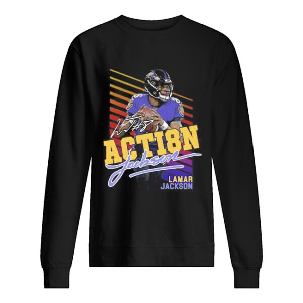 8 action Lamar Jackson Baltimore Ravens football signature shirt