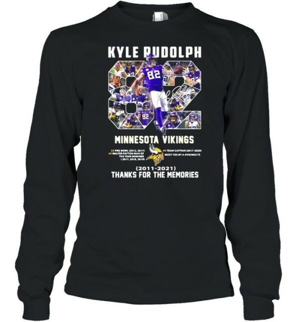 82 Kyle Rudolph Minnesota Vikings 2011 2021 Signature Thanks For The Memories shirt