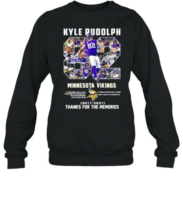 82 Kyle Rudolph Minnesota Vikings 2011 2021 Signature Thanks For The Memories shirt