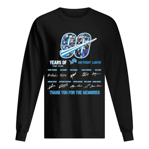 90 years of 1930 2020 detroit lions thank you for the memories signatures shirt