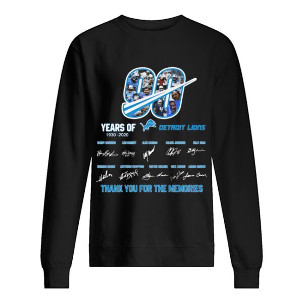 90 years of 1930 2020 detroit lions thank you for the memories signatures shirt